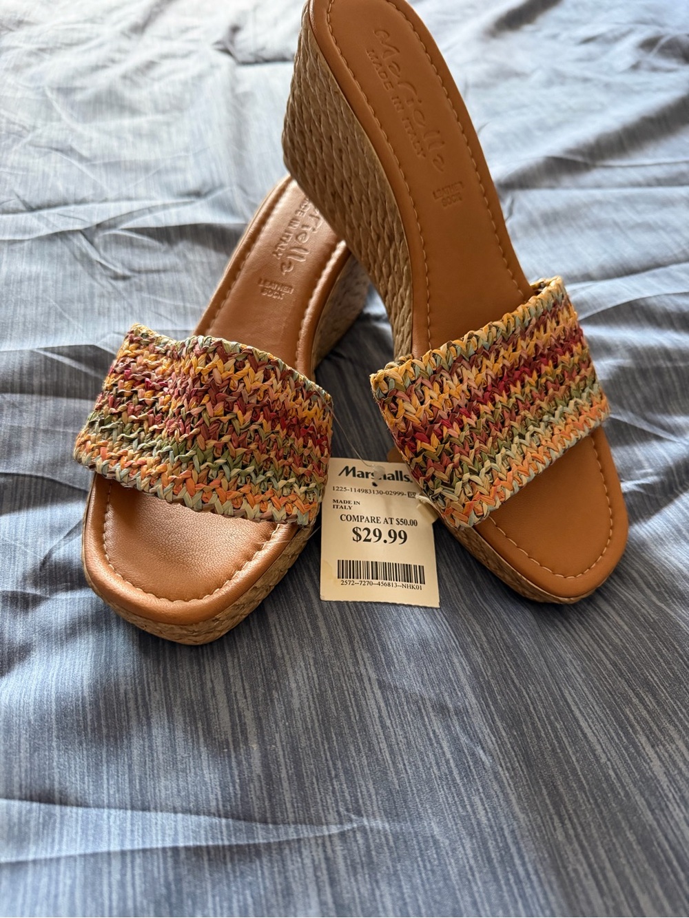 Mariella Woven Multicolor Slide Wedge Sandals - Casual Summer Comfort